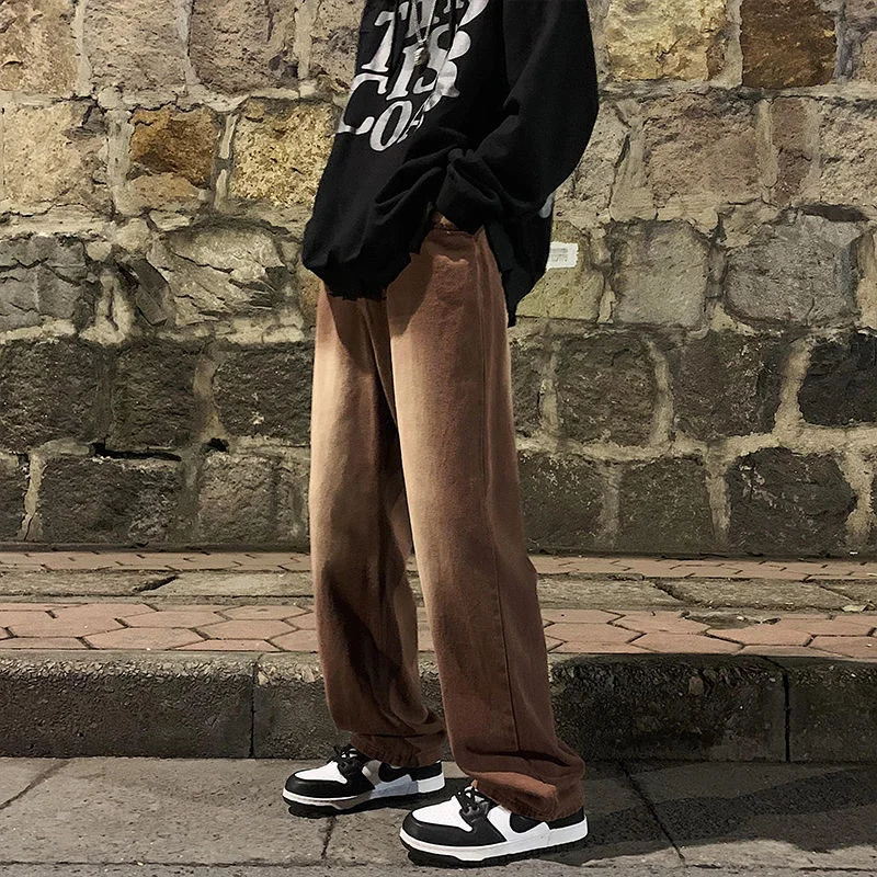 Brown Baggy Jeans Men Fashion Retro Casual Wide-leg Jeans Men Streetwear Loose Hip Hop Straight Denim Pants Mens Trousers M-2XL