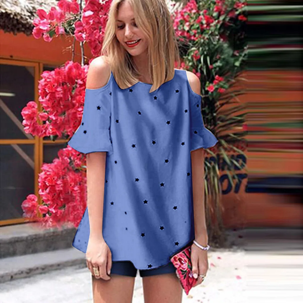 Модная женская Повседневная летняя футболка с разрезом на рукавах и принтом