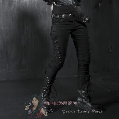 

Punk Rave rock military style dark stripe elastic thin leg pants punk pants K136 men's