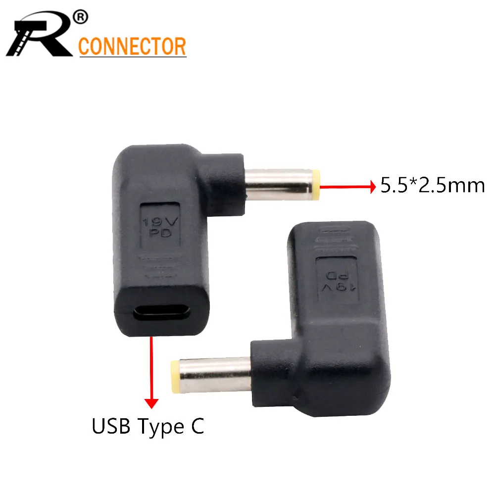 

10 шт., универсальные штекерные вилки постоянного тока 5,5 мм x 2,5 мм для разъема типа c, адаптер для разъема с углом 90 градусов для ноутбука