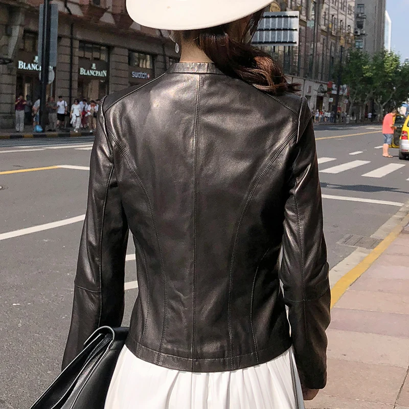Женская кожаная куртка из 2020 натуральной овечьей кожи короткая приталенная
