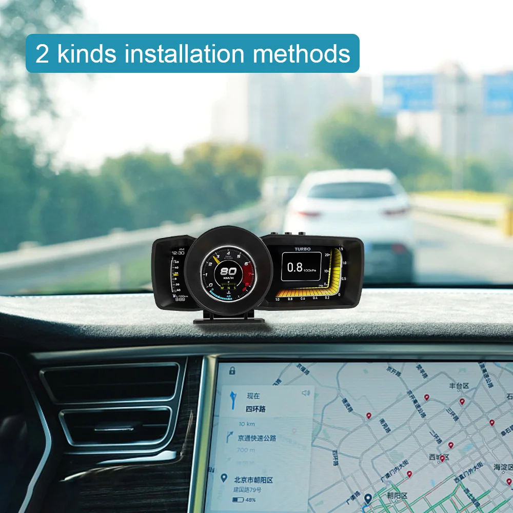 

Car HUD Head Up Display Multi-Function Dashboard Turbo Boost Auto Gauge Alarm System OBD2+GPS Smart Speedometer