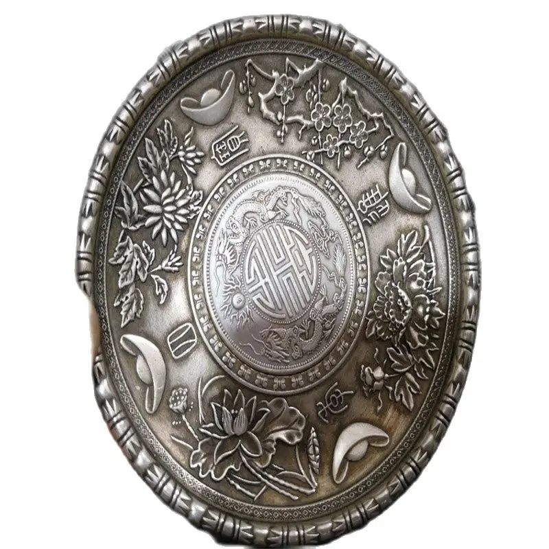 

CHINEA FOLK old Carved Tibetan silver plate writing-brush washer ornaments A