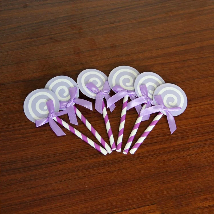 6 шт./лот фиолетовый бумажный леденец цветной кекс Топпер для торта с соломинкой
