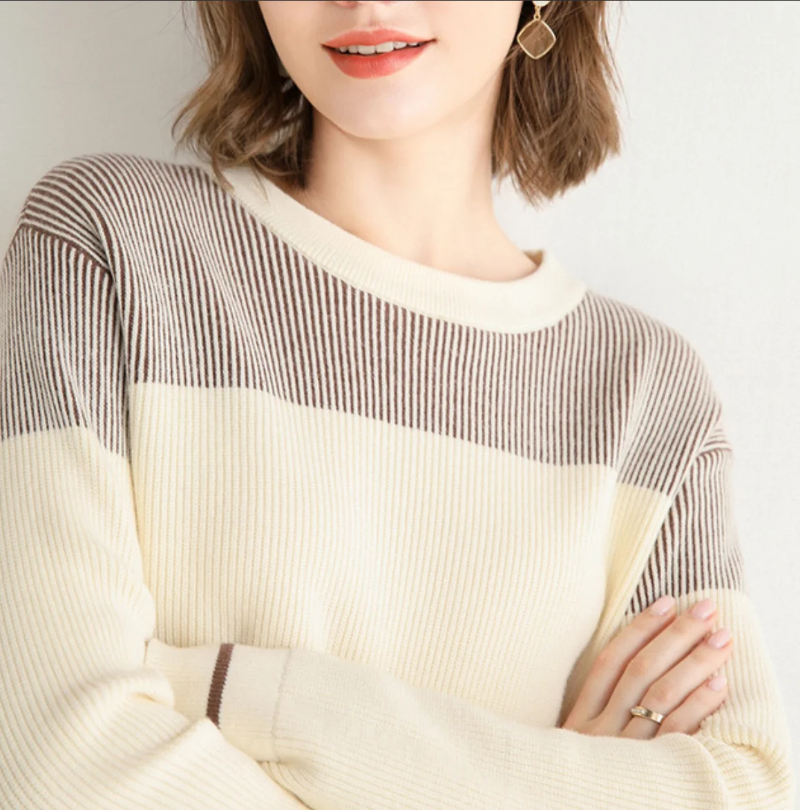 Корейский пуловер свитер свободного покроя с длинным рукавом и круглым вырезом