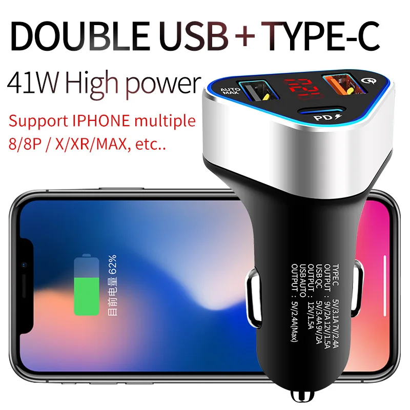 VIKEFON 41 Вт автомобильное зарядное устройство Тип C PD быстрое для iPhone 11 Pro X Max USB