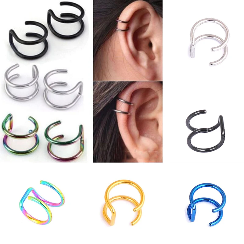 

Jisensp Korea Fashion 1 PC Punk Rock Stainless Steel Ear Clip Cuff Wrap Earrings No piercing-Clip Ear Jewelry for Women Men