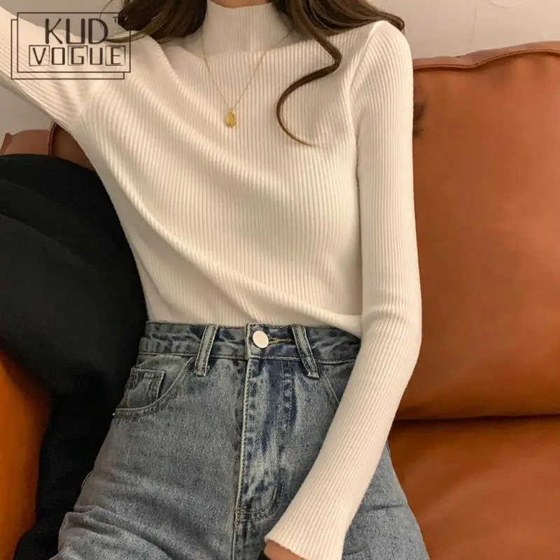 Женский трикотажный свитер с высоким воротником на весну и осень корейский