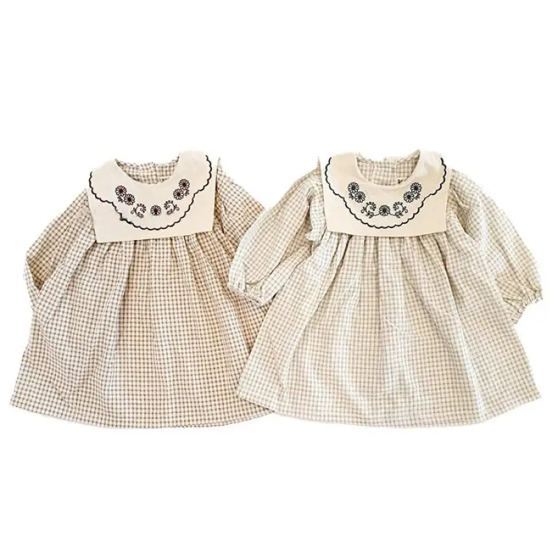 

Vintage Toddler Girl Kids Dress Baby Girl Floral Embroidery Frocks Little Girl Clothes Long Sleeve Linen Cotton Children Dresses