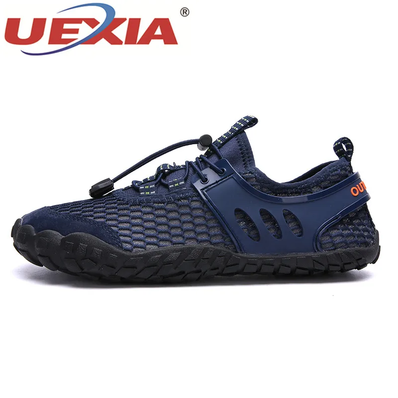 blue UEXIA, модная мужская обувь из дышащего сетчатого материала, кроссовки, обувь на плоской подошве для улицы, удобная мужская повседневная обувь ручной работы, большие размеры 39-47 - Цвет: blue