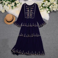 bohemian long dress cotton linen casual dress retro embroidered dresses holiday long sleeve vestidos female beach party robe