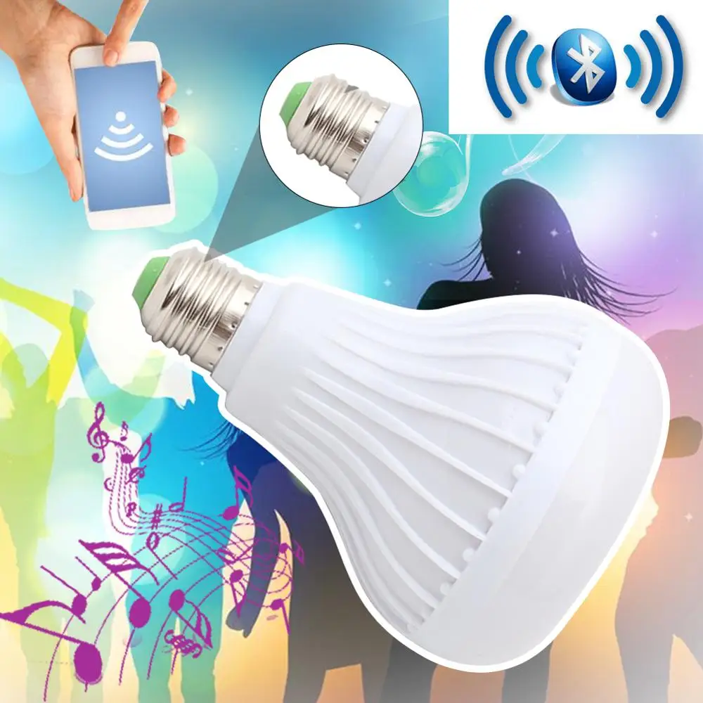 

Смарт-E27 12W лампа светодиодный лампа RGB светильник Беспроводной Bluetooth аудио Динамик работы в режиме воспроизведения музыки с регулируемой яр...
