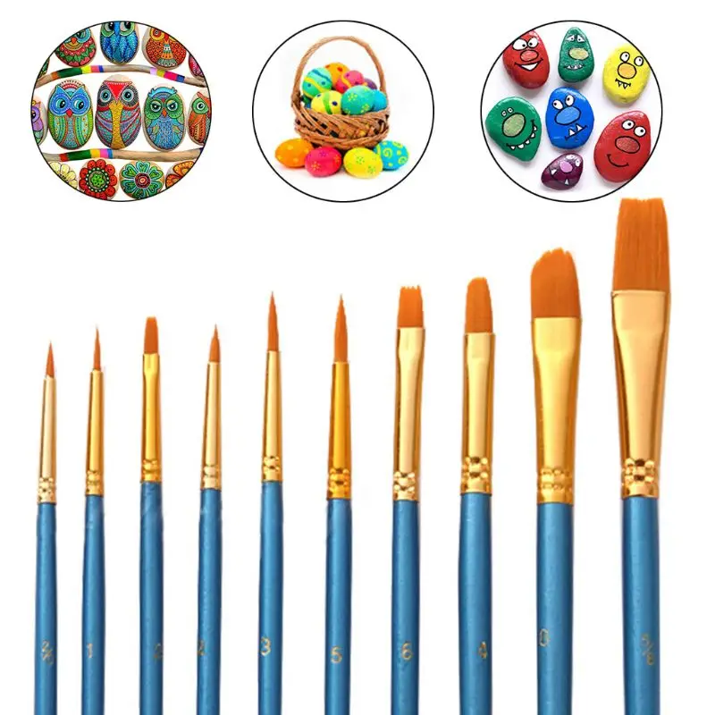 

10Pcs Artist Paint Brush Round Pointed Tip Nylon Hair Artist Brush for Acrylic Water Color Oil Painting