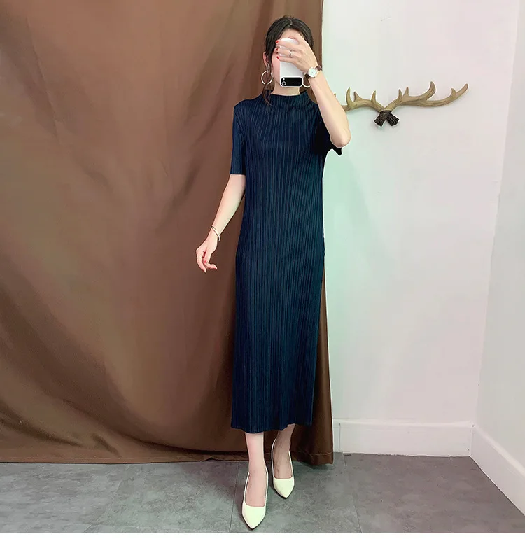 Miyake плиссированное платье длинный участок Тонкий темперамент плиссированные осенние платья с пышной юбкой Большие размеры женские