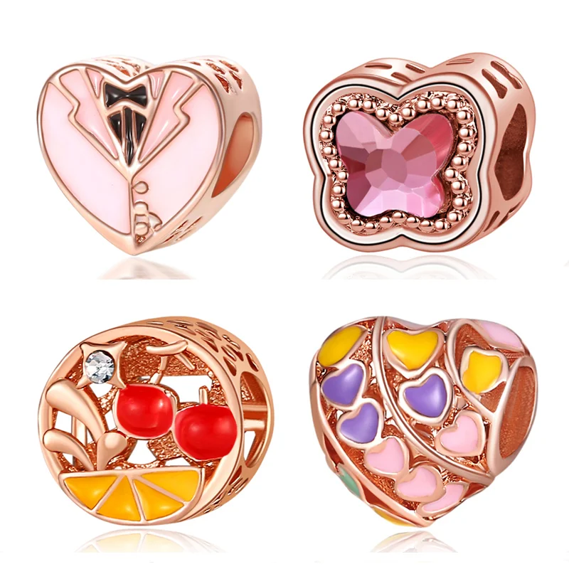 2020 new 4pcs rose gold musical present flower mouse palm butterfly diy bead fit Pandora charms bracelet X083 | Украшения и
