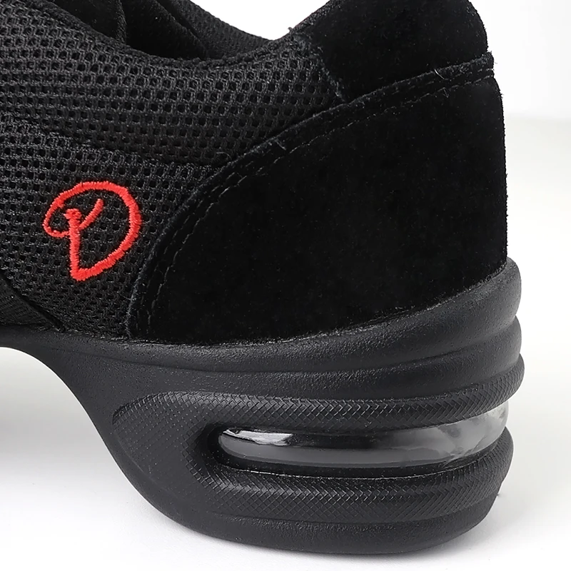 Black Modern Dance Sneakers Jazz Shoes Gymnastics Soft Mesh Suede Dance Shoes Practice Sneakers