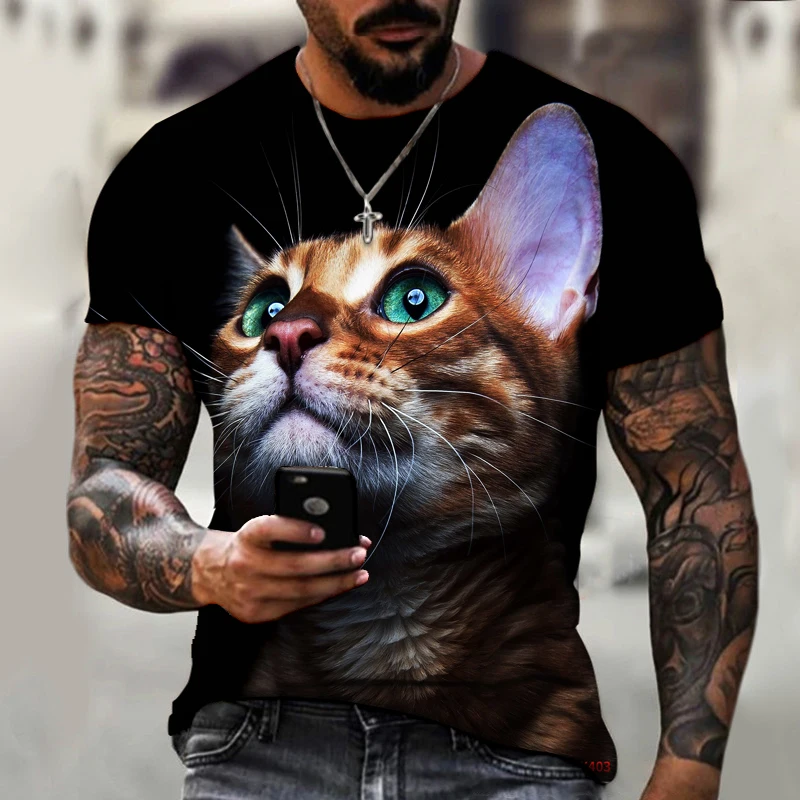 

Summer Men and Women Cute Kitten T-shirt Short-sleeved Round Neck Female Fashion Cat Various Styles of Cat 3d Printing