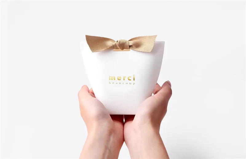 6 шт. черно белые пакеты из крафт бумаги бронзирующие французские спасибо