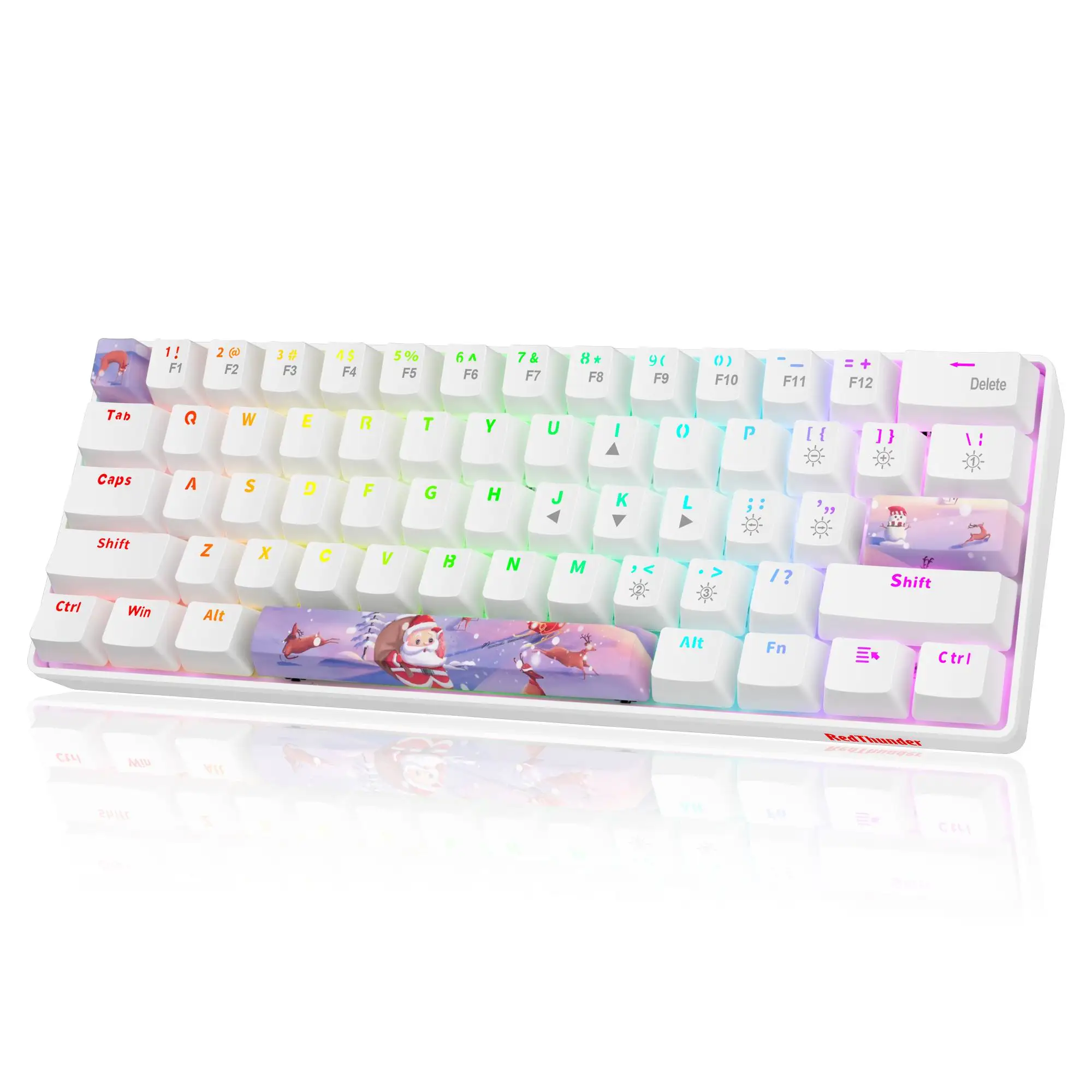 

Беспроводная механическая клавиатура RedThunder 60%, перезаряжаемая игровая RGB Клавиатура 2,4 ГГц, колпачки для клавиш с рождественской тематикой ...