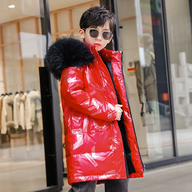 Пуховик для мальчиков зимняя подкладка большой меховой воротник детская верхняя