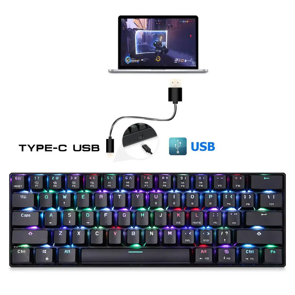 Motospeed CK61Gaming механическая клавиатура Английский красный переключатель синие металлические Проводные светодиодный фоновая подсветка RGB Anti-Ghosting для геймера