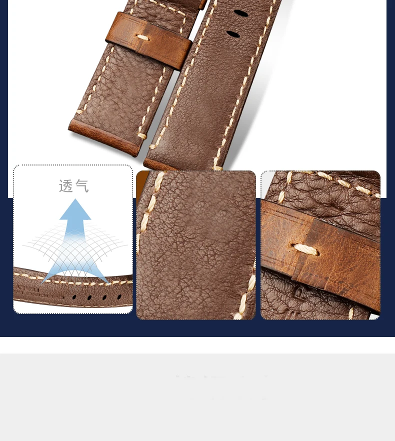 

Frosted Cowhide Leather Strap 24MM Retro Male Soft Leather Automatic PAM Watch Band with Stainless Steel butterfly buckle