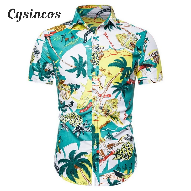 CYSINCOS мужские модные рубашки с принтом повседневные Гавайские на пуговицах