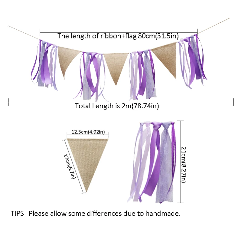 Пурпурная лента льняной пеньер флаг украшение для свадебной вечеринки фон на