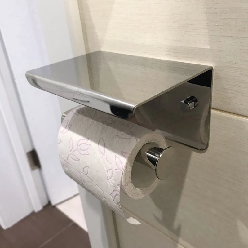 SUS 304 Stainless Steel Toilet Paper Holder With Phone Shelf Bathroom Tissue Roll | Обустройство дома