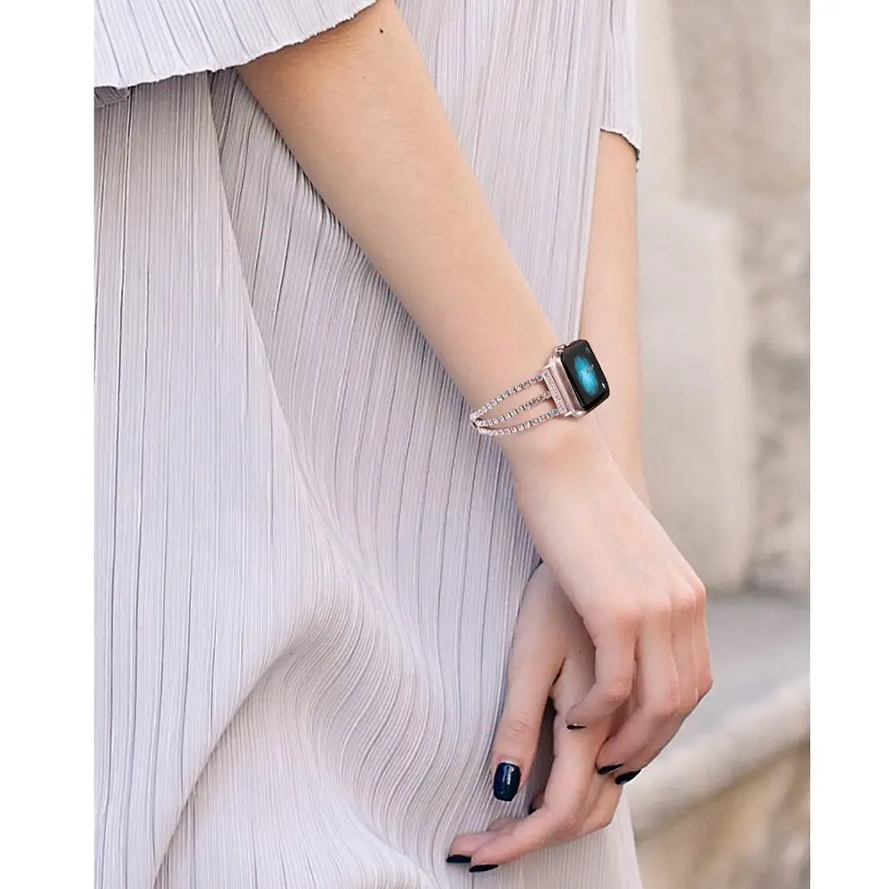 New Women Diamond Watch Band for Apple 38mm 42mm 40mm 44mm iWatch Series 5 4 3 Stainless Steel Strap Sport Bracelet | Наручные часы