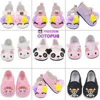 2020 new lovely pu leather canvas shoes for 43 cm new born baby doll flower cartoon accessories shoes fit 17 inches dolls gift