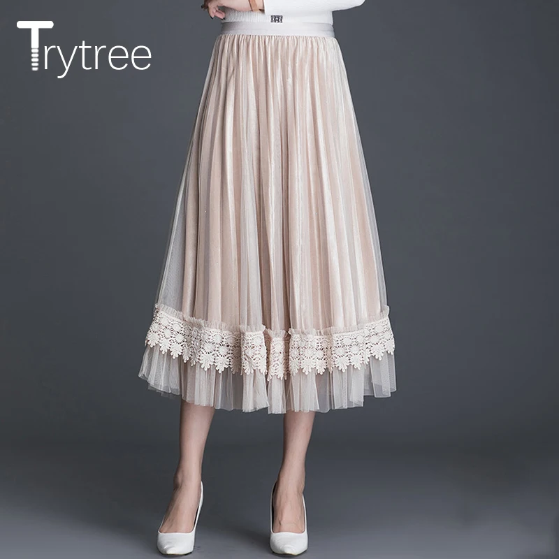 Trytree 2020 Весенняя Повседневная Женская юбка с высокой талией модные юбки из