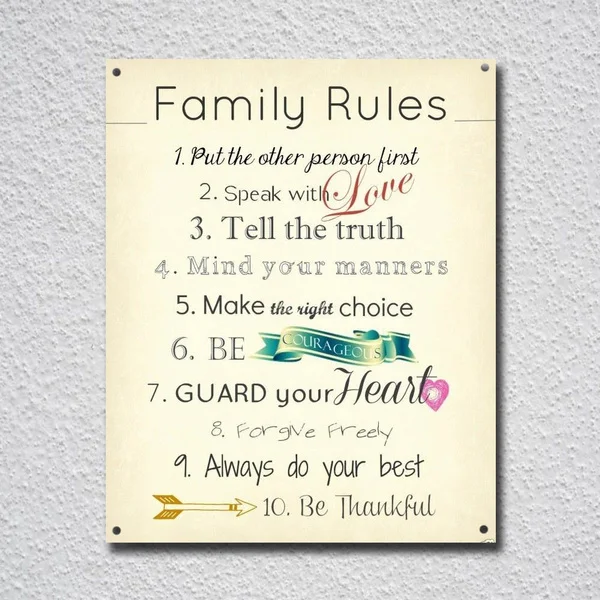 

Family Rules Tin Sign Metal Sign Metal Poster Metal Decor Metal Painting Wall Sticker Wall Sign Wall Decor