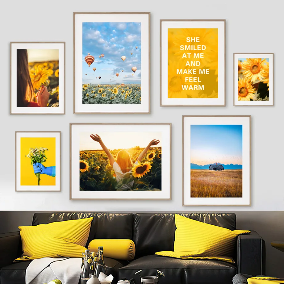 

Sunflower Field Flower Hot Balloon Quote Wall Art Canvas Painting Nordic Posters And Prints Wall Pictures For Living Room Decor
