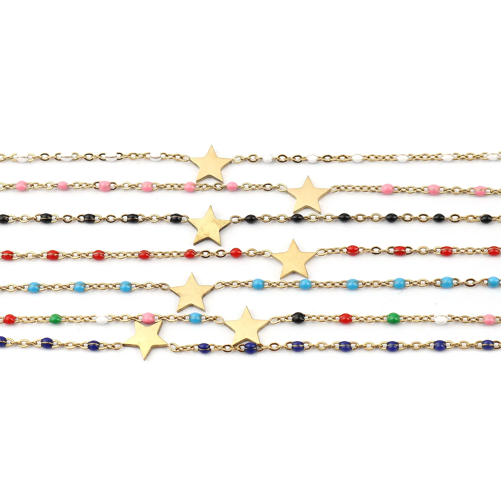

1 PC New Stainless Steel Anklet Star Gold Color Enamel Multicolor On Foot Ankle Bracelets Women Men Leg Link Chain Jewelry 23cm