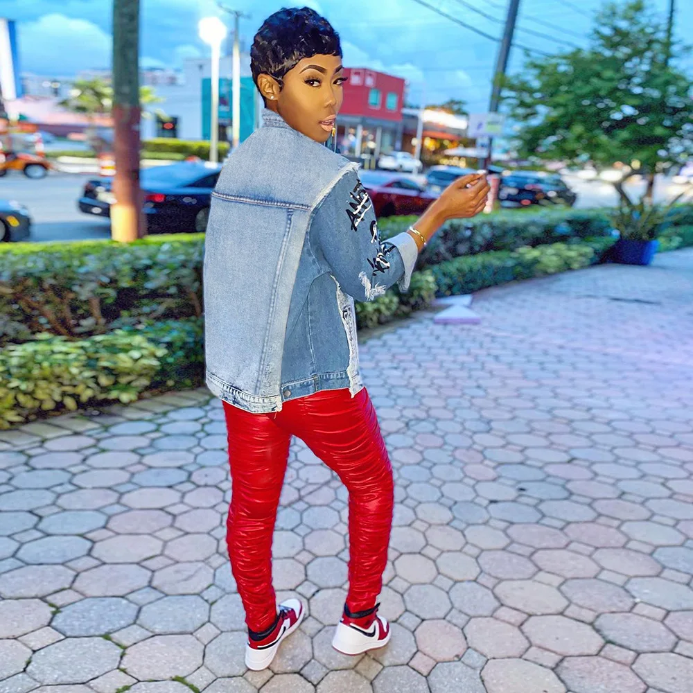 Джинсовая куртка в стиле Харадзюку Повседневная Уличная одежда из денима с