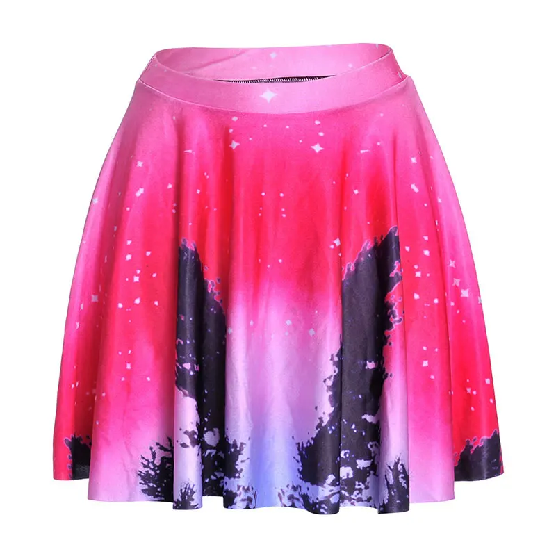

New Summer Sexy Girl Starry Sky Galaxy Printed Cheering Squad Tutu Skater Women Mini Pleated Skirt Plus Size