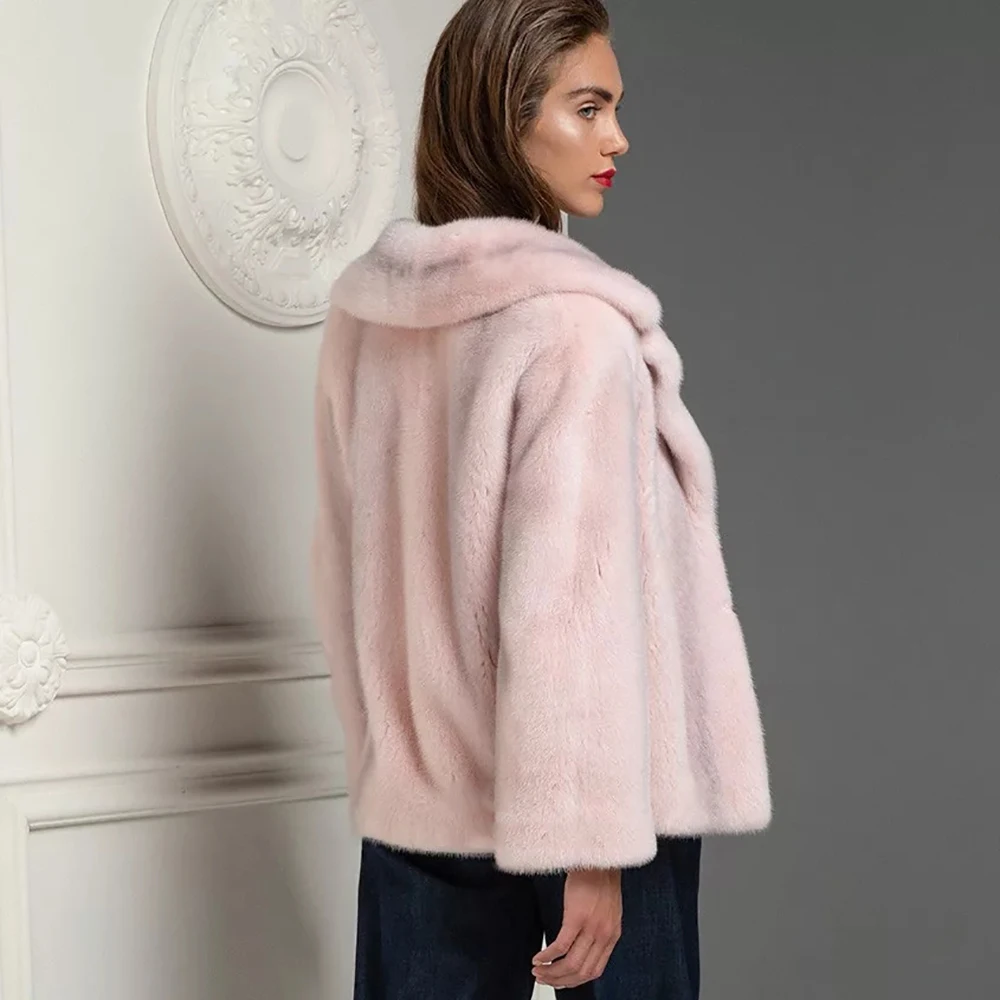 Пальто женское из натуральной норки TOPFUR розовое пальто кожи с отложным