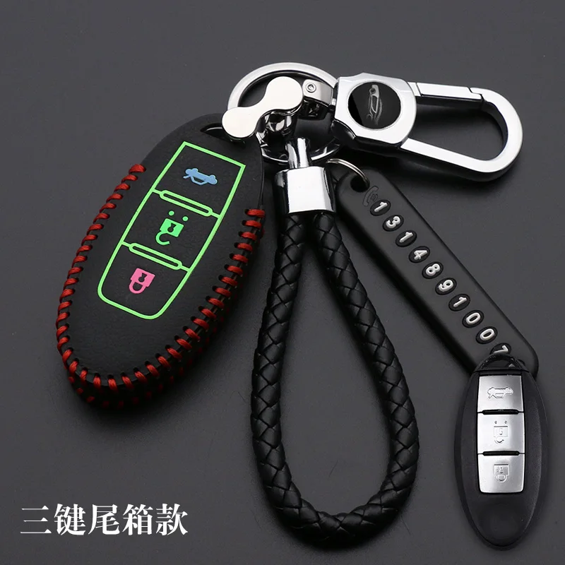 

3 Buttons leather Car Key Case For Nissan TEANA Qashqai Juke Key Bag Cover Protector Fob Car-styling Auto Accessories