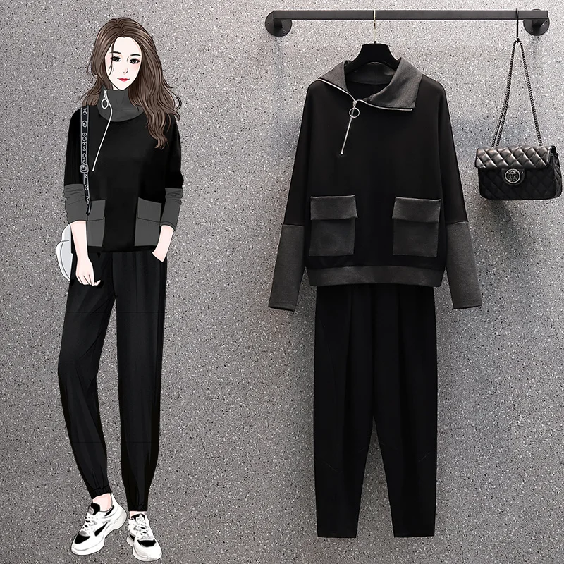 

Plus Size Sportswear Women's Winter Tracksuit Autumn 2021 Two-piece Set Sweatpants Sweatshirt Outfit Zip Pullover Trouser Suits