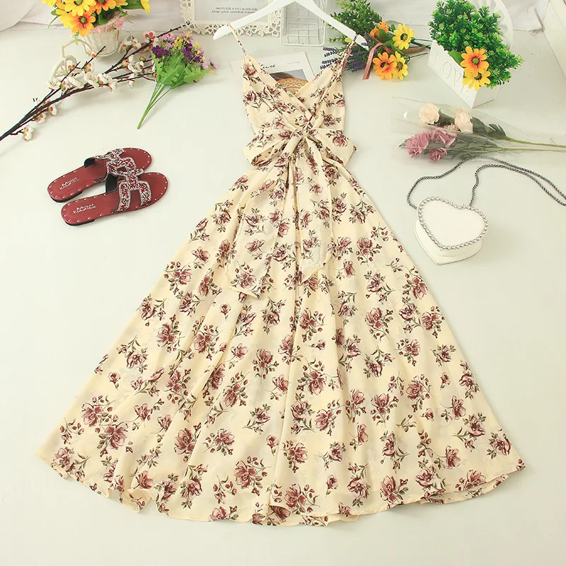 Женское длинное пляжное платье Fitaylor шифоновое макси на тонких бретельках с