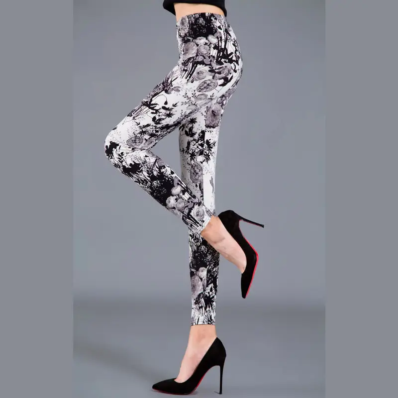 Women Floral Printed Exercise Colorful Peony Flower Female Elastic Leggins High Waist Pants Push Up Trousers Fitness Leggings images - 6