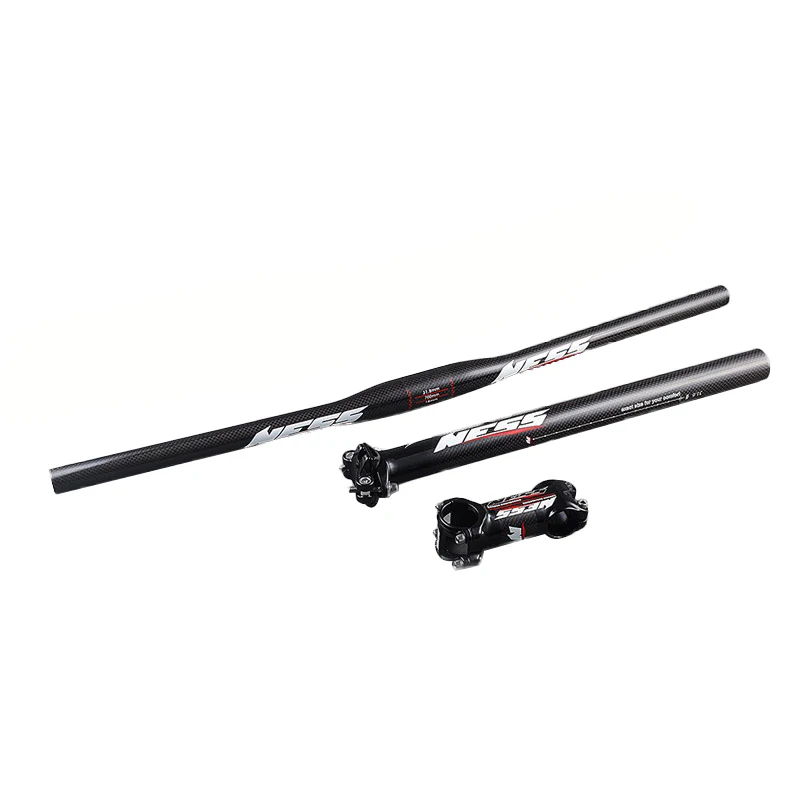 

New NESS carbon fiber bicycle accessories straight Yan handlebar stem seatpost three-piece red