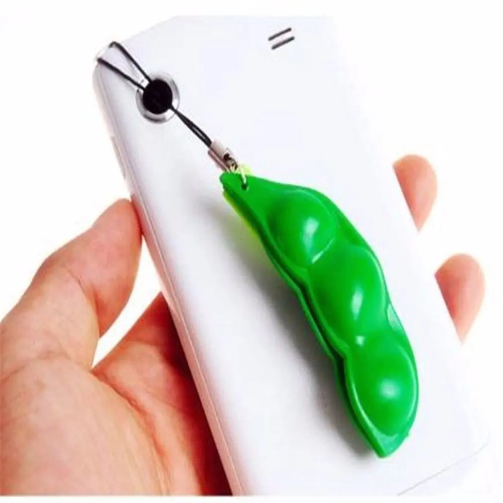 

Novelty Funny Squishy Beans Rubber Peas Squeeze Gadgets Keychain Pendants Stress Relief Decompression Toy for Kids Adults