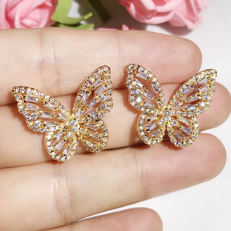 Креативный дизайн кубического циркония бабочка серьги-гвоздики элегантный