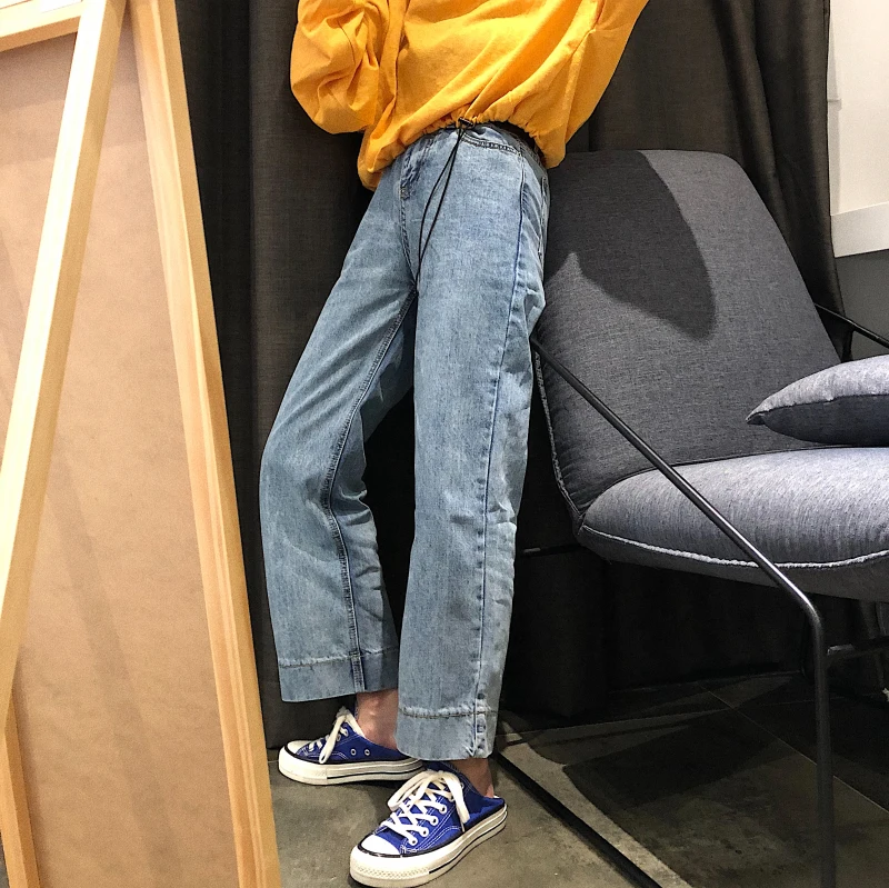 

Spring and Autumn New Large Size High Waist Cropped Denim Pants for Plump Girls Korean Style Loose Slimming Wide Leg Daddy