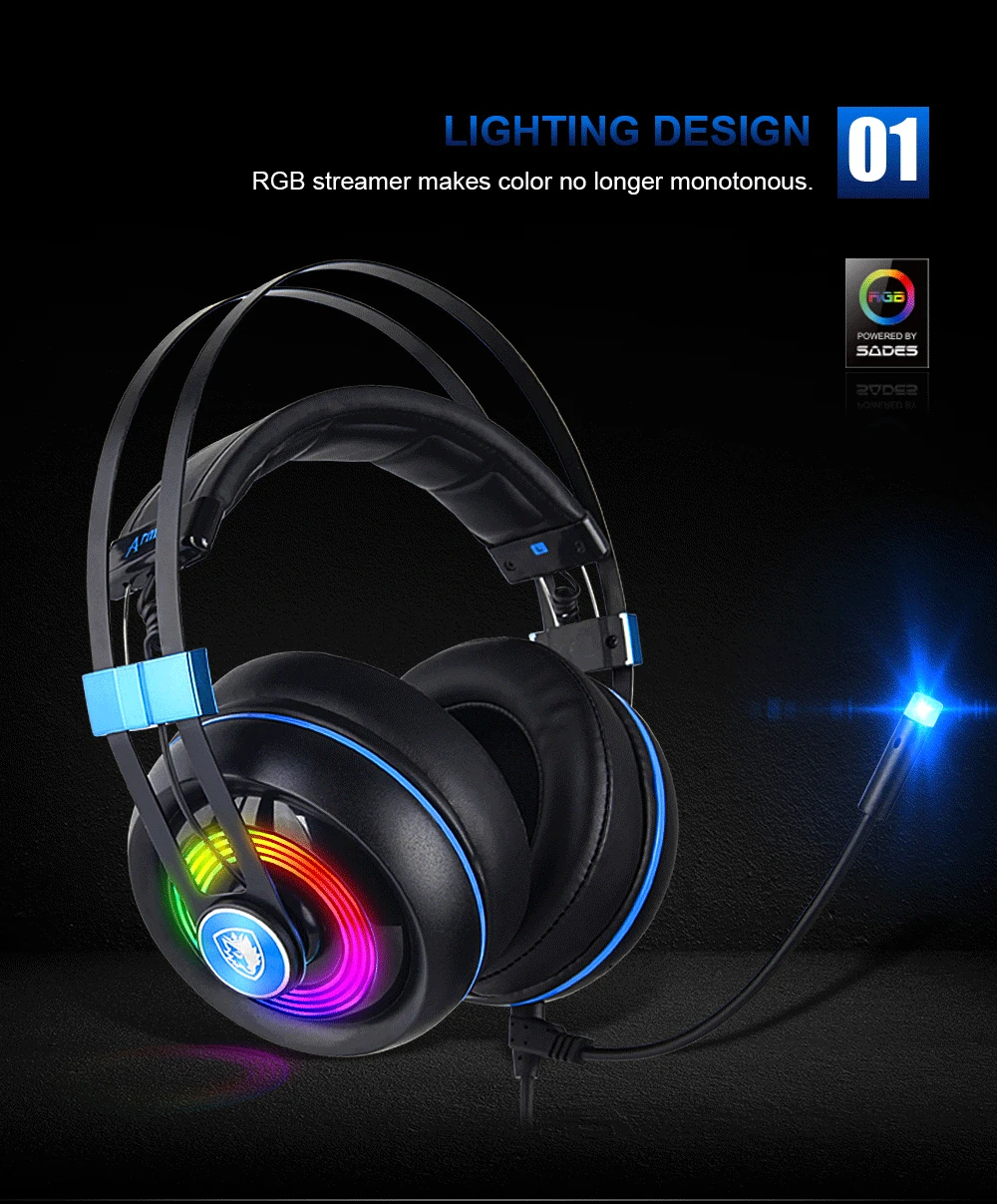 SADES Armor USB игровая гарнитура Realtek игровая аудио легкая RGB подсветка Шумоподавление для ПК