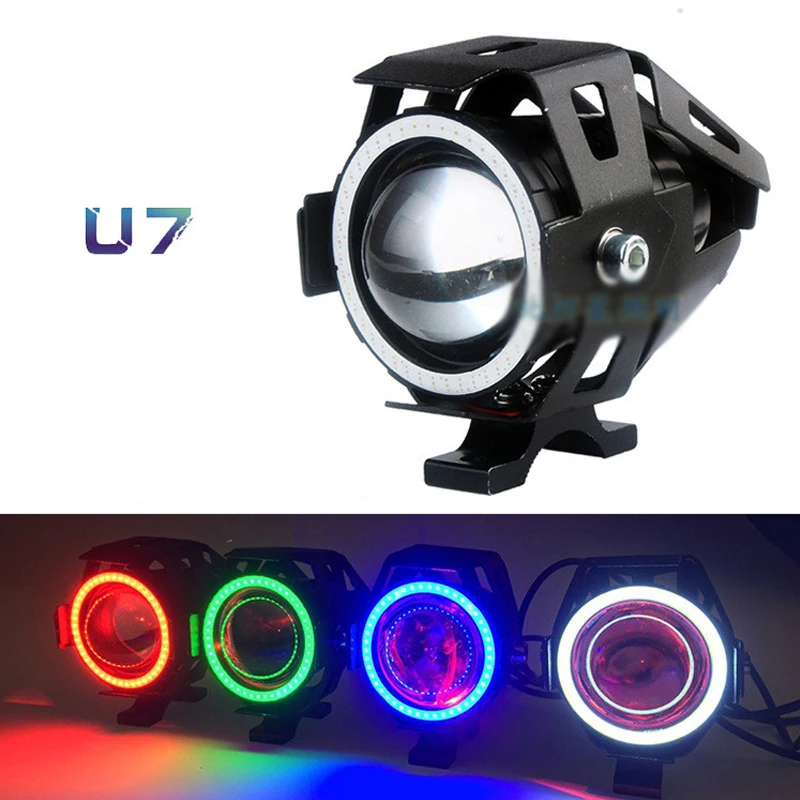 

U7 Motorcycle Angel Eyes Headlight DRL spotlights auxiliary bright LED bicycle lamp accessories car Fog light 125W white blue