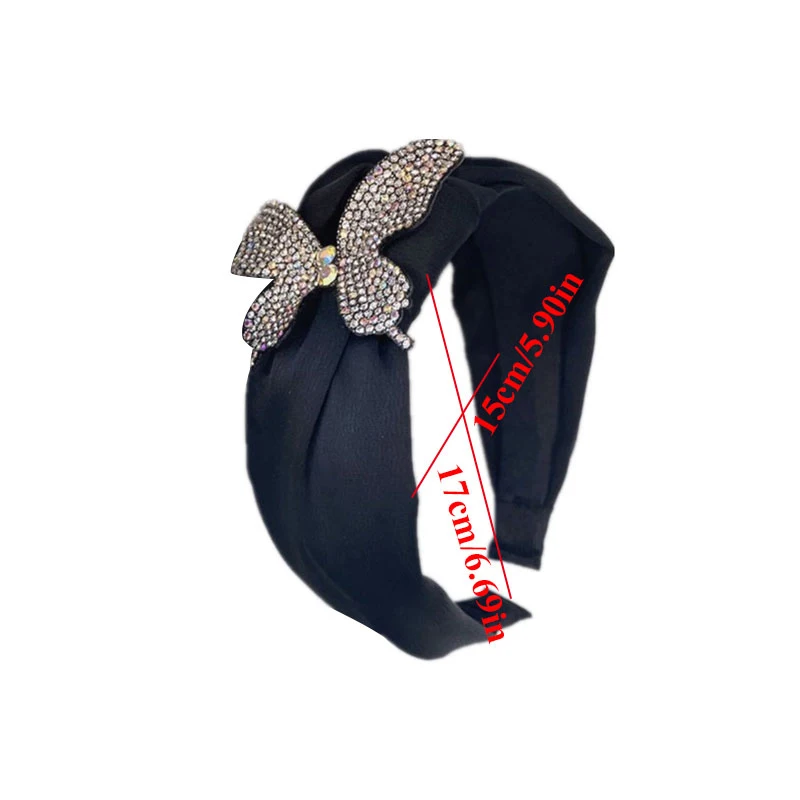 

Center Knot Headwear Wide Head Hoop For Hair Accessories Fashion Women Headband Top Quality Butterfly Rhinestone Hairband