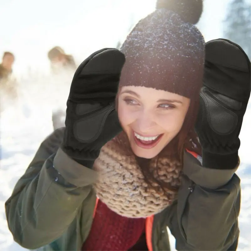 Men Winter Fleece Half Finger Flip Gloves Double Layer Thicken Touch Screen Fingerless Convertible Mittens Wrist Gym PU | Аксессуары для